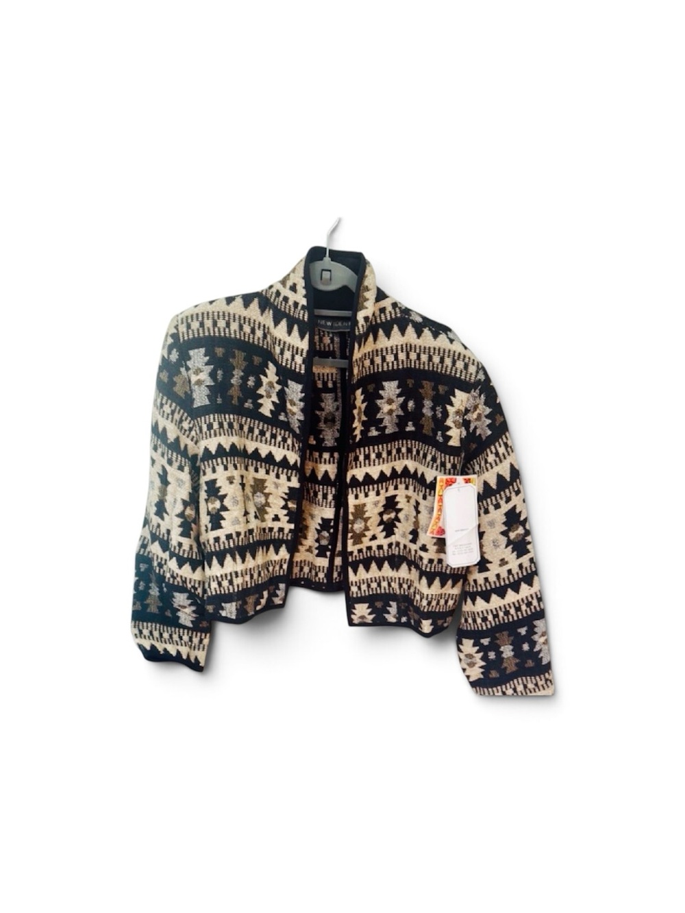 New Identity Black and Cream Patterned Cropped  Cotton Blazer Size Small (S) new